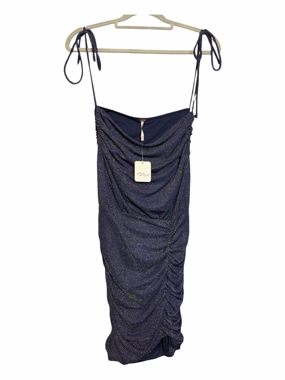 Free People Navy Glitter Ruched Mini Dress NWT Size XS